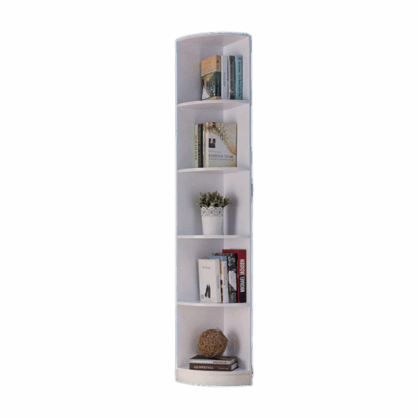 1pc   White Corner Bookcase Display Cabinet with Five Shelves, Curved Front Design, 10lb Max Weight per Shelf