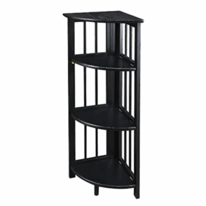 Space-saving Black Corner Bookcase Foldable 4-Tier Wood Shelf Office Living Room Decor
