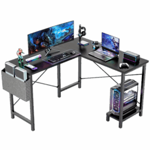 L Shaped Computer Desk - Gaming Table Corner Desk 50 Inch PC Writing Black Desk Study Desks with Wooden Desktop CPU Stand Side Bag Reversible for Home Office Dorm Small Space