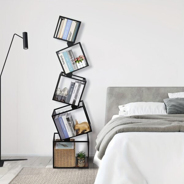 Five-storey bookshelf, Tall bookshelf, Industrial Bookshelf, Mid-century Modern bookshelf, Unique bookshelf, inclined metal bookshelf, bookshelf decoration storage shelf, display shelf