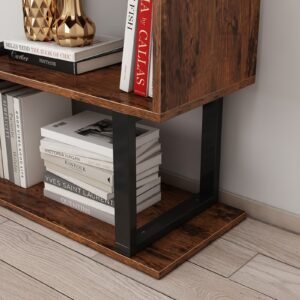 c3258c14-b127-41d7-a3a0-cf9897b526ec-1.jpg 4-Tier Rustic Vintage Bookshelf - Sturdy Metal & Wood Etagere, Spacious Open Shelves, Distinctive Retro Brown Finish, Perfect for Industrial-Chic Decor