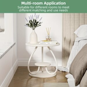 3-Tier End Table, Round Indoor Outdoor Side Table, Modern White Nightstand Bedside Table For Living Room Bedroom Balcony, Home Decor, Easy Assembly, Sturdy And Multifunctional For Small Spaces.