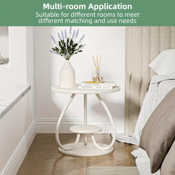 3-Tier End Table, Round Indoor Outdoor Side Table, Modern White Nightstand Bedside Table For Living Room Bedroom Balcony, Home Decor, Easy Assembly, Sturdy And Multifunctional For Small Spaces.