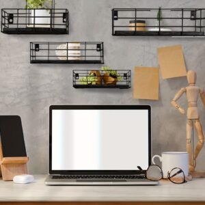 4pcs Floating Shelves, Wall Shelves For Storage, Wall Mounted Hanging Shelves For Living Room Bedroom Bathroom, Wall Decorative Storage Garage Shelf, Saves Space, Classified For Easy Retrieval, Black