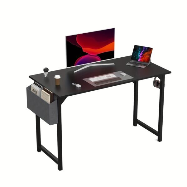 47 Inches Home Office Small Computer Desk, Work Study Writing Student Kids Bedroom Wood Modern Simple Table With Storage Bag & Headphone Hooks