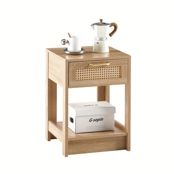 1pc 15.75" Rattan End Table With Drawer, Modern Nightstand, Side Table For Living Room, Bedroom, Natural