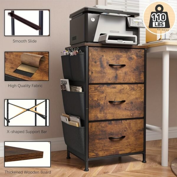 Nightstand Set of 2, Night Stand with 3 Drawers for Bedroom, Bedside Table with Wooden Top, Sturdy Steel Frame End Table, Small Dresser for Bedroom, Living Room, Rustic Brown