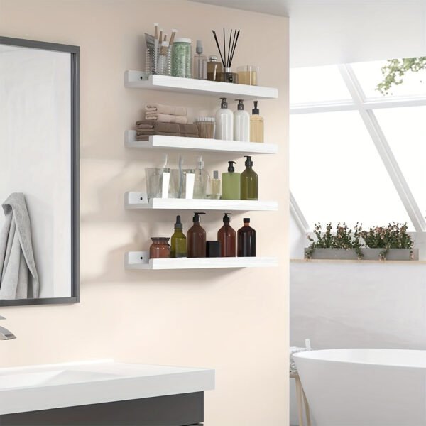 4pcs Floating Shelves, Shelves,  Wall Mounted Shelves for Home Decor and Storage, Modern Ledges for Living Room, Bedroom, Bathroom, Office Easy To Install, Convenient For Classification, Quick To Pick Up, Stable And Reliable (White/Black)23.6x4.3in