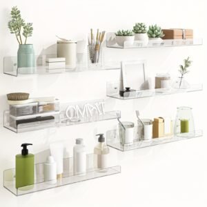 6 Acrylic Shelves, Floating Wall-mounted Shelves, Transparent Display Racks, Invisible Bookshelves, Bathroom Storage Wall Decorations, Space-saving, Easy To Pick Up And Assemble, Simple, Sturdy, Durable 15x3.9 Inches