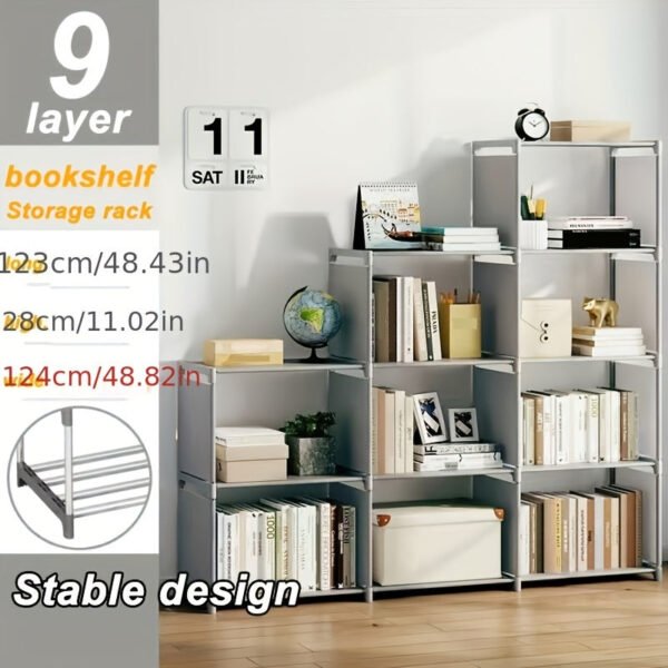 1pc Versatile 9-Layer Bookshelf - Modular Design, Space-Saving, Ideal for Living Room & Bedroom - Store Books, Clothes & More