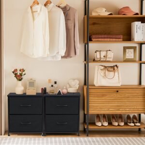 End Table with 2 Drawers for Bedroom, Small Bedside Nightstand, Storage Organizer Furniture, Fabric Cabinet Wood Top, Lightweight, Mini Dresser for Clothes, Closet, Dorm, 20" Height