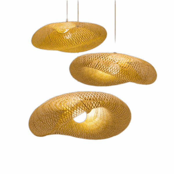 HandMade Vintage Bamboo Weaving LED Pendant Light Home Hanging Chandelier Lighting Living Room Kitchen Rattan Woven Pendant Lamp