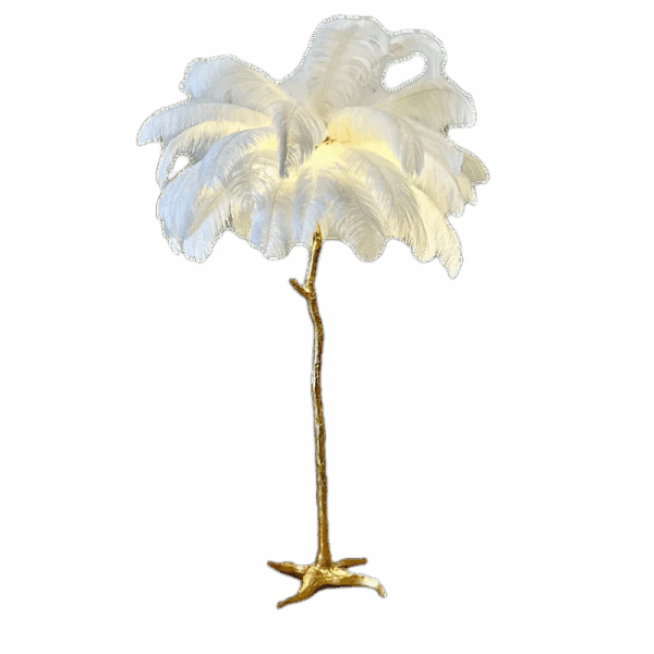 Nordic Ostrich Feather Led Floor Lamp Copper Resin Living Room Home Decor Indoor Lighting Bedroom Bedside Standing Table Light
