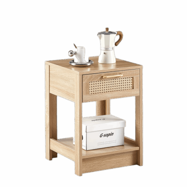 1pc 15.75" Rattan End Table With Drawer, Modern Nightstand, Side Table For Living Room, Bedroom, Natural