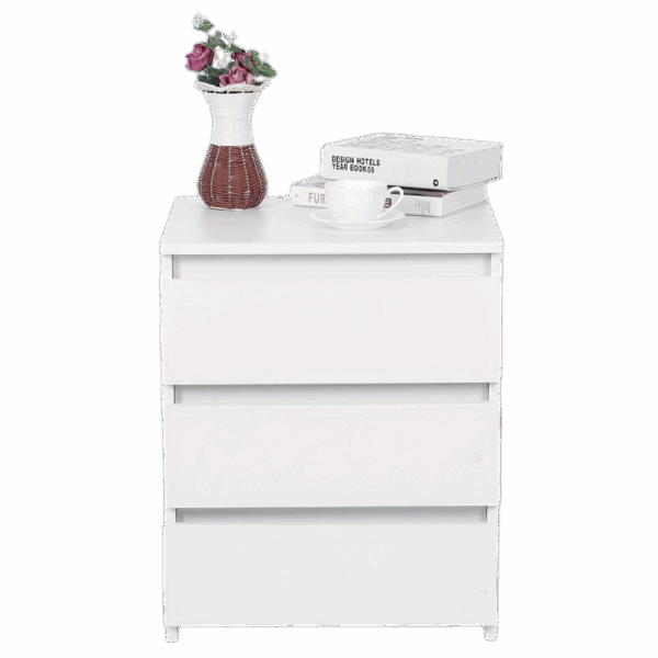 White Modern Bedside Table Cabinet Nightstand with 3 Storage Drawers Bedroom Furniture