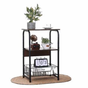 3 Tiers End Table Side Table Bedside Table Nightstand with Storage Shelf and Basket for Living Room Bedroom Kitchen and Office, Sofa Table Coffee Table