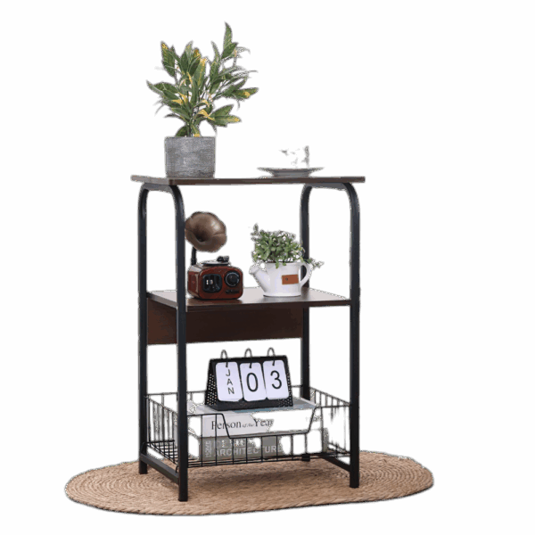 3 Tiers End Table Side Table Bedside Table Nightstand with Storage Shelf and Basket for Living Room Bedroom Kitchen and Office, Sofa Table Coffee Table