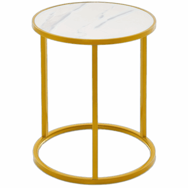 Glamorous Marble Top Round Side Table - 16x16 End Table with Glimmering Golden Metal Frame - Polished Elegance for Your Living Space