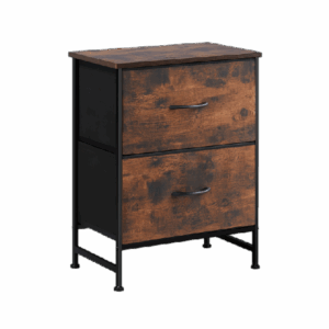 Wooden Nightstand with Spacious 2-Drawer Storage - Compact & Stylish Mini Dresser for Kids Rooms, Bedrooms, Closets & More - Sturdy Wooden Top, Soft Fabric Bins