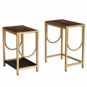 End Table Set of 2 with Gold Metal Frame Small Side Table for Living Room Bedroom Bedside Sofa Table for Small Space Small End Table Easy Assemble Gold