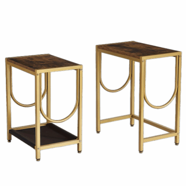 End Table Set of 2 with Gold Metal Frame Small Side Table for Living Room Bedroom Bedside Sofa Table for Small Space Small End Table Easy Assemble Gold